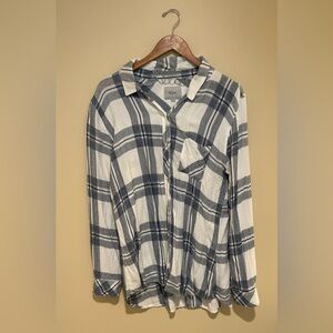 Rails Navy and Cream Plaid Shirt Button Up Size XL